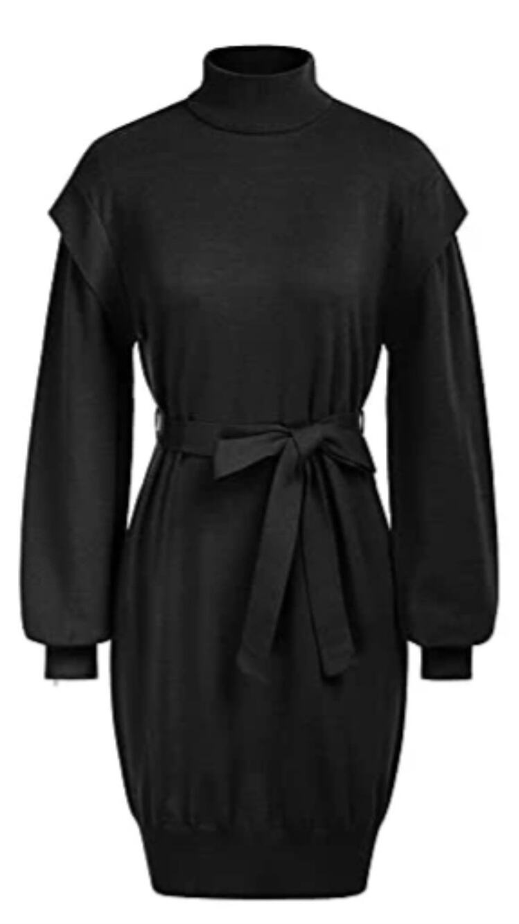 Grace Karin black sweater dress Size small ribbed knit high neck Quiet Luxury